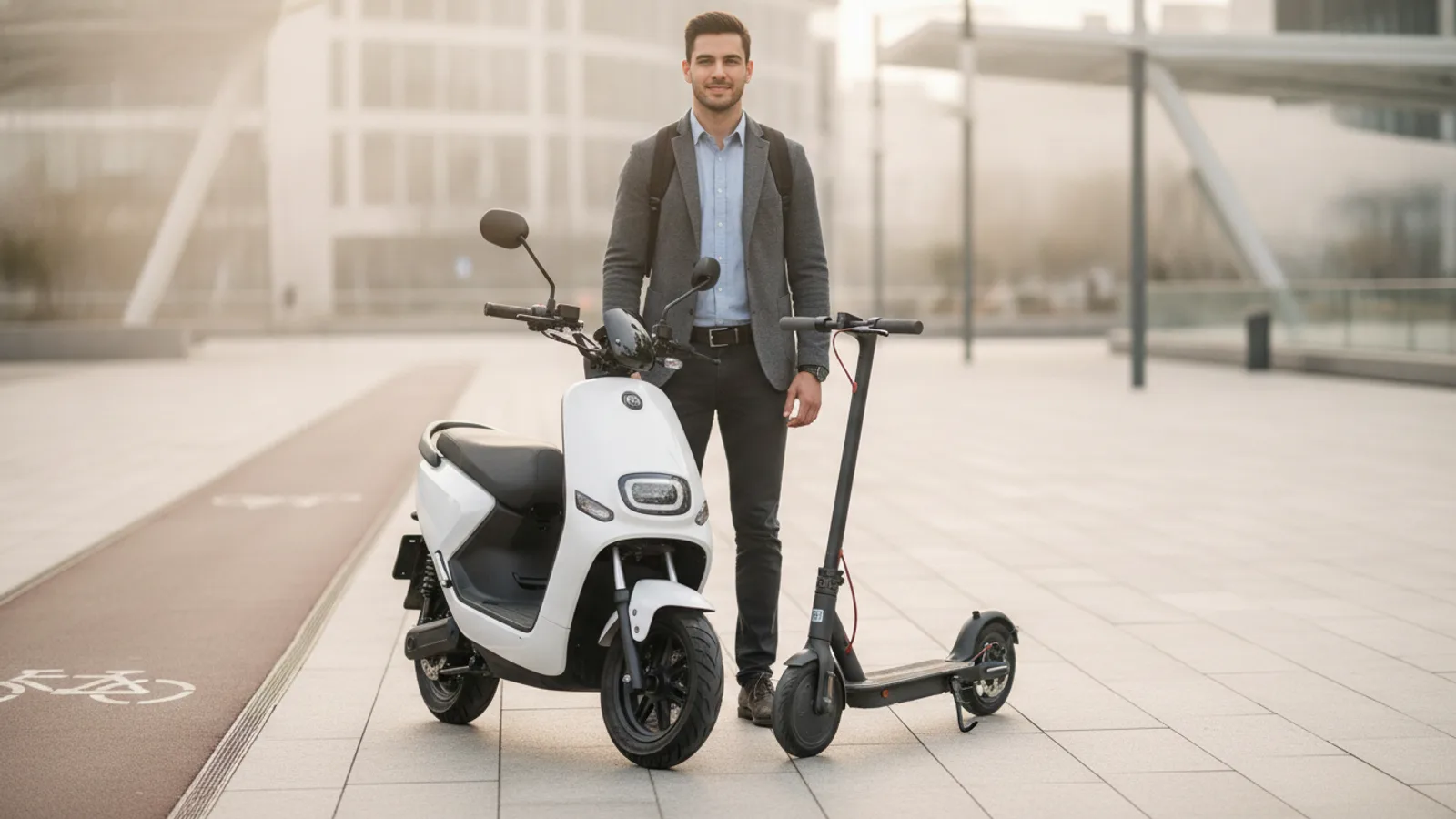 Blindagem de pneus TEX para mobilidade elétrica: scooter e patinete elétricos em uma praça urbana