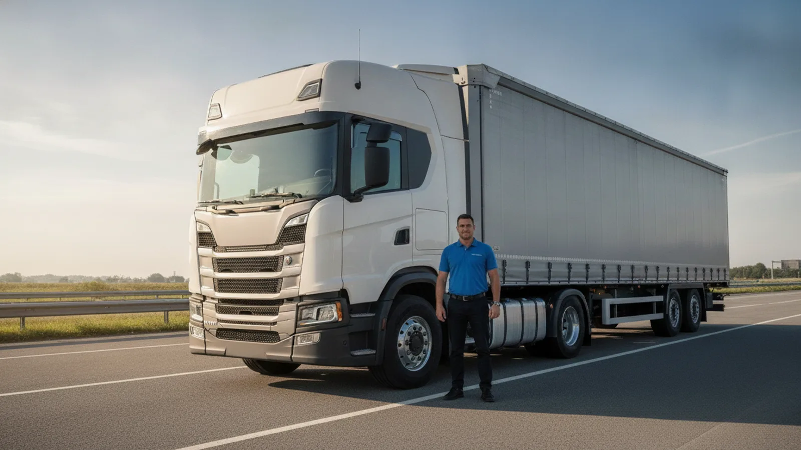 Blindagem de pneus TEX para transporte rodoviário: cavalo mecânico com carreta sider na rodovia