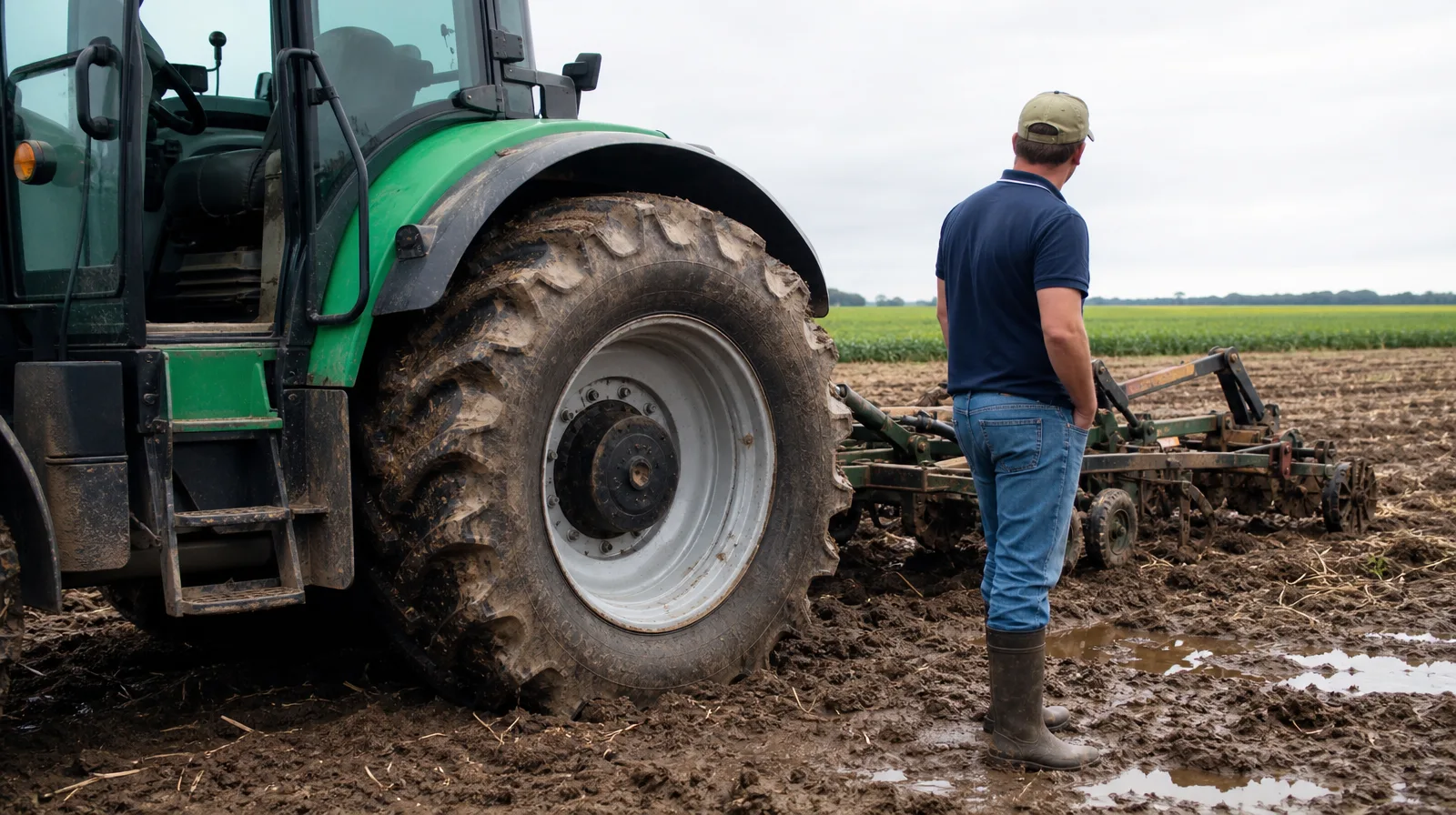 Pneu de pulverizador agricola passa em terreno molhado e lama com selante vai infecc garantindo aderência e desempenho