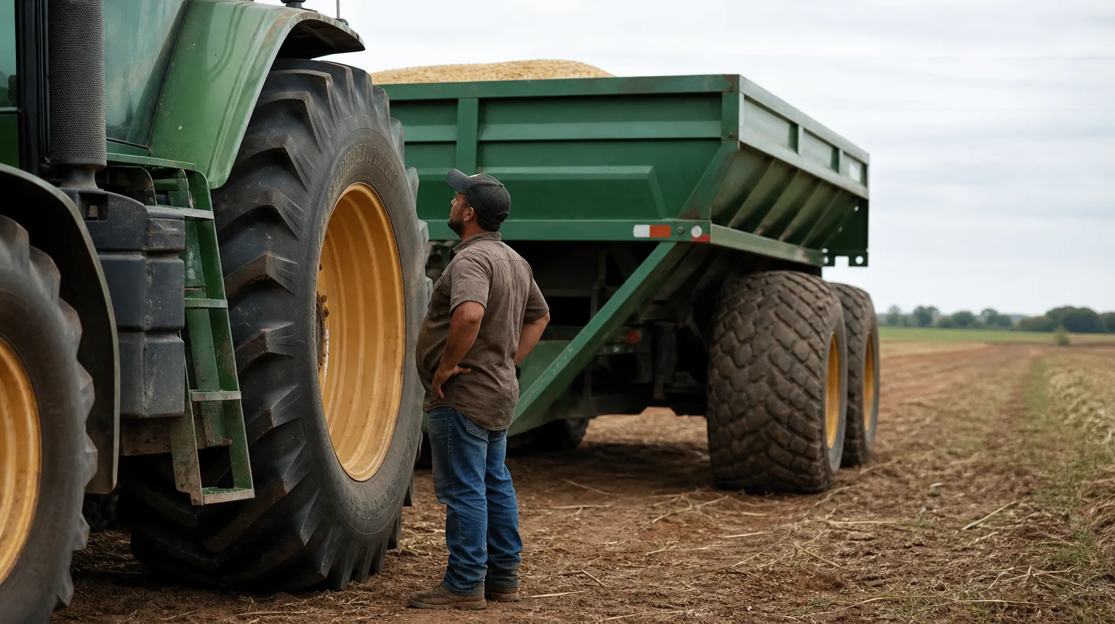 Pneu de veículo agricola transbordo carrega 20 25 toneladas de cana pneu passa por str em campo de cana-de-açúcar