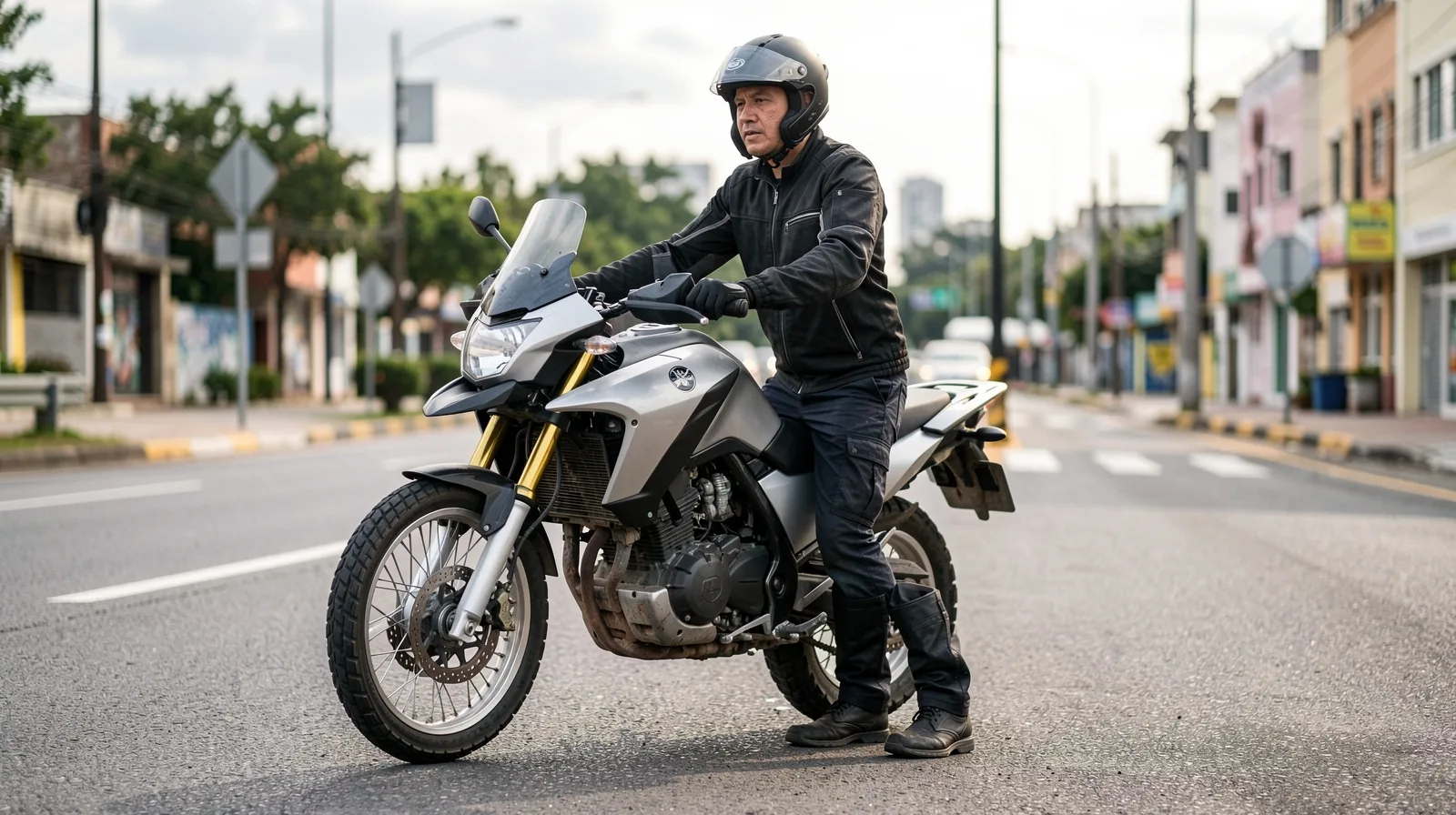 Moto de trilha fotorrealista com antifuro para pneu de moto de trilha em terreno acidentado e poeirento