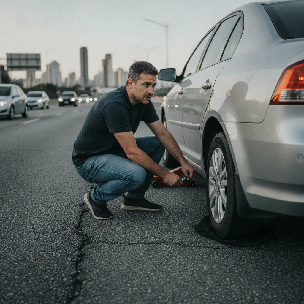 Pneu de carro em detalhe, ilustrando o selante de pneu para motorista de app como custo ou investimento