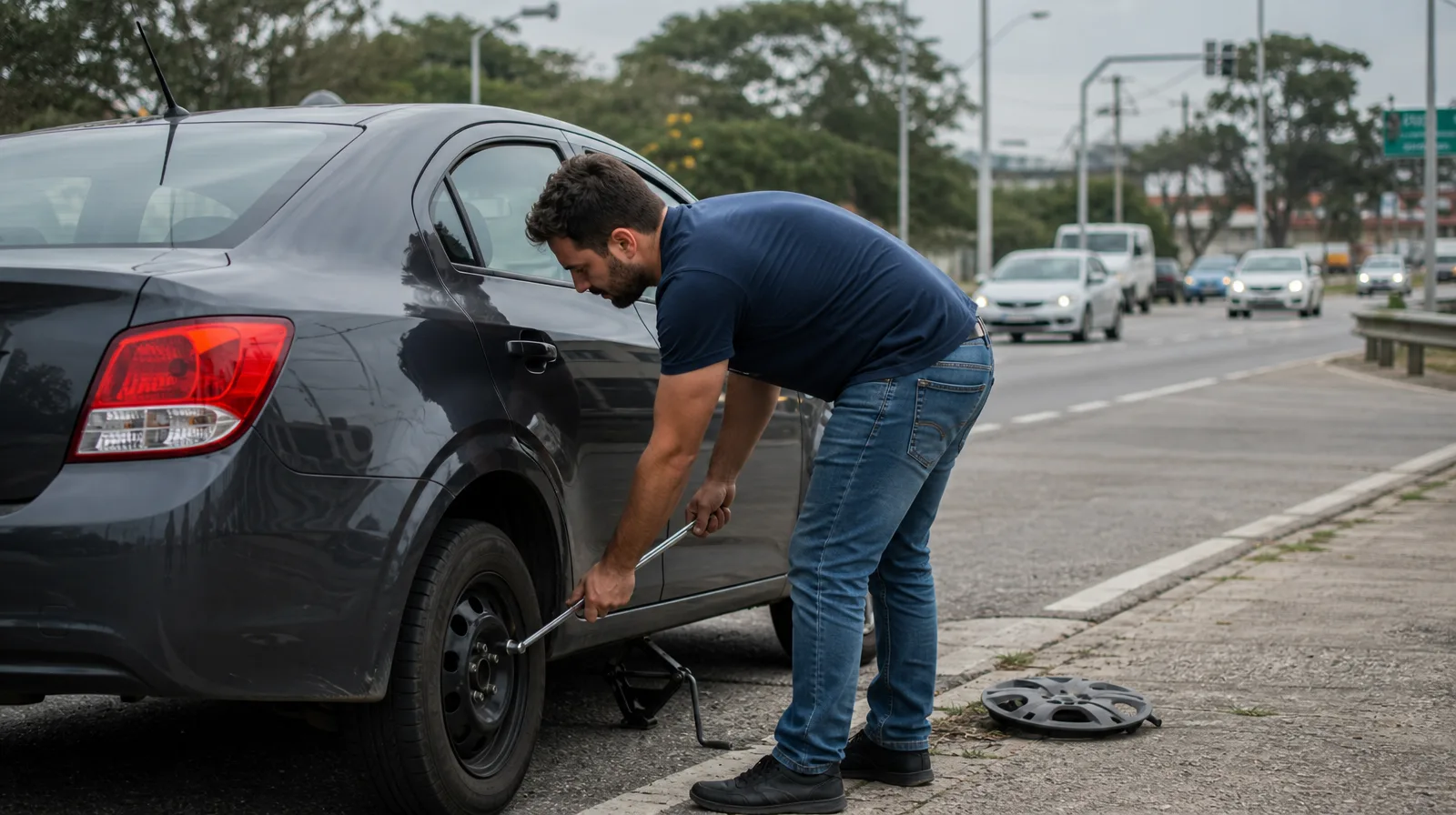 Pneu de automóveis em close com mecânico cuidando do veículo, reforçando automoveis meu filho que cuida do carro nao preciso 