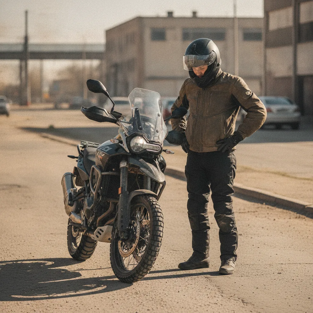 Pneu de moto robusto em rodovia, representando a segurança da blindagem de pneu de moto