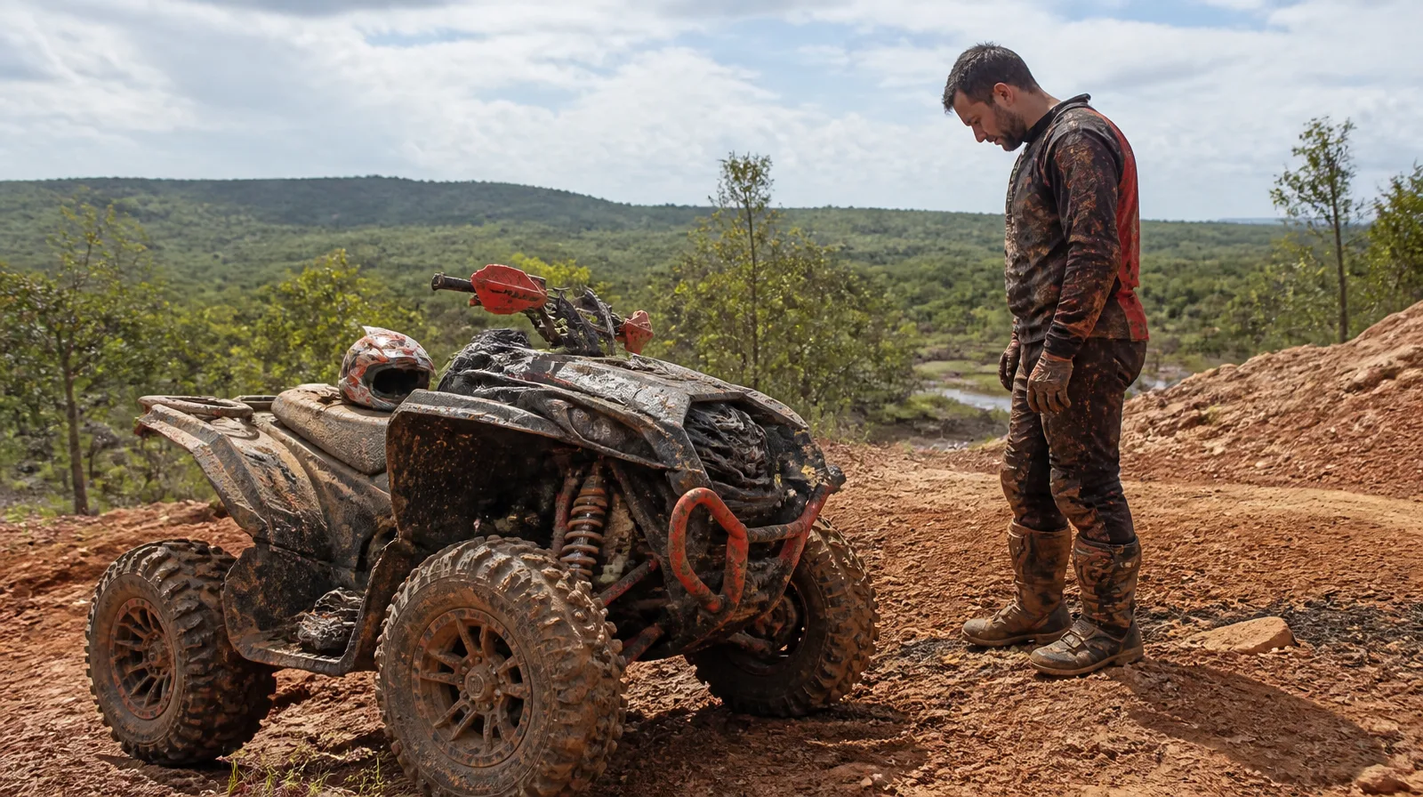 Quadriciclo off-road esportivo com blindagem de pneu de quadriciclo em terreno acidentado e lama leve