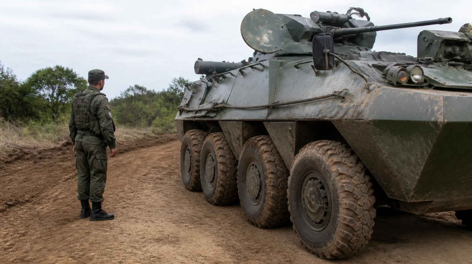 blindagem de pneu de viatura militar em veículo tático, cenário realista de operação em campo aberto