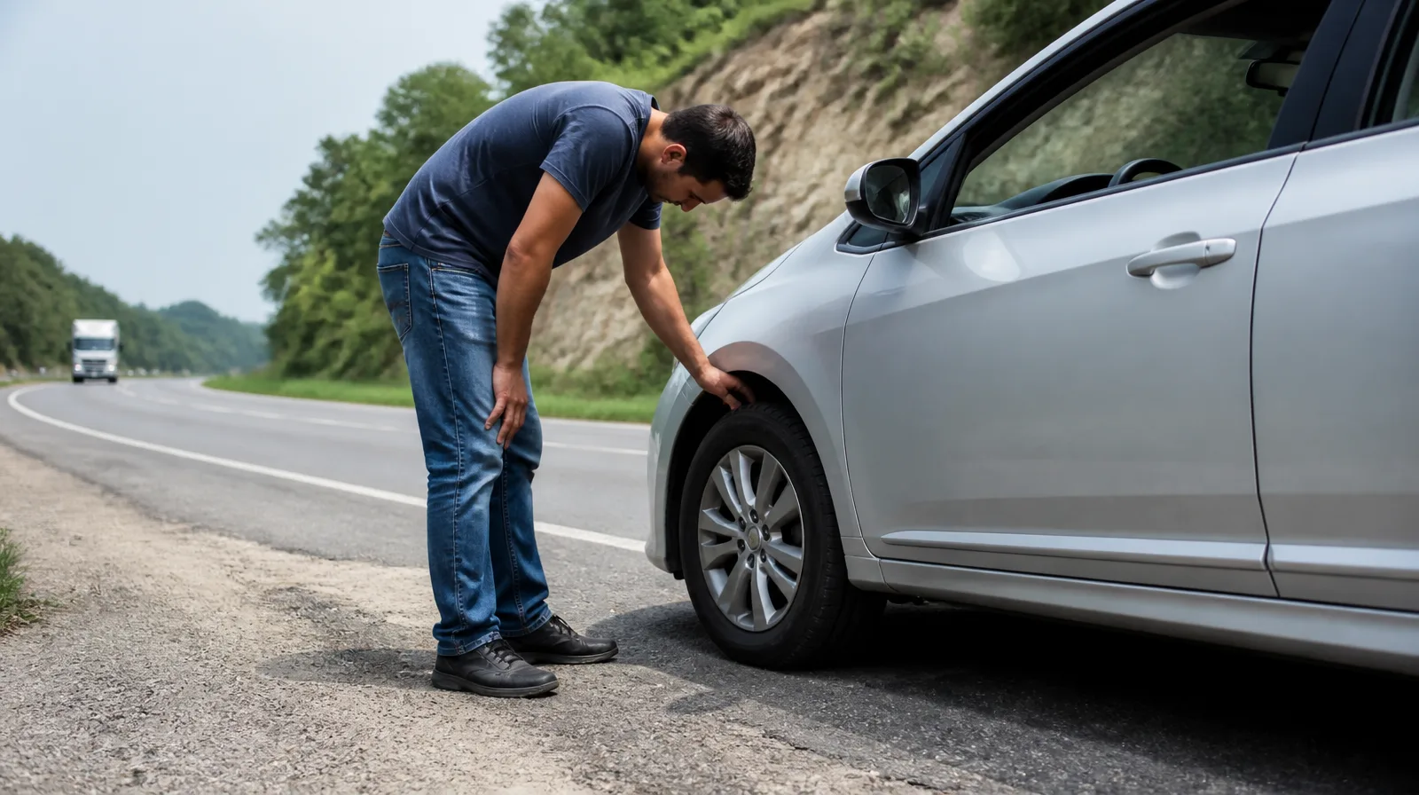 Automóvel com blindagens de pneus em destaque, mostrando proteção reforçada em cenário urbano realista