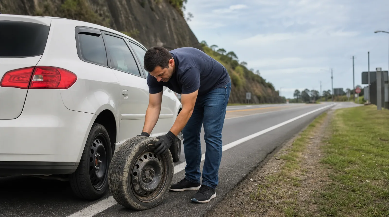 Pneu de automóvel blindado em close realista para ilustrar se existe pneu blindado