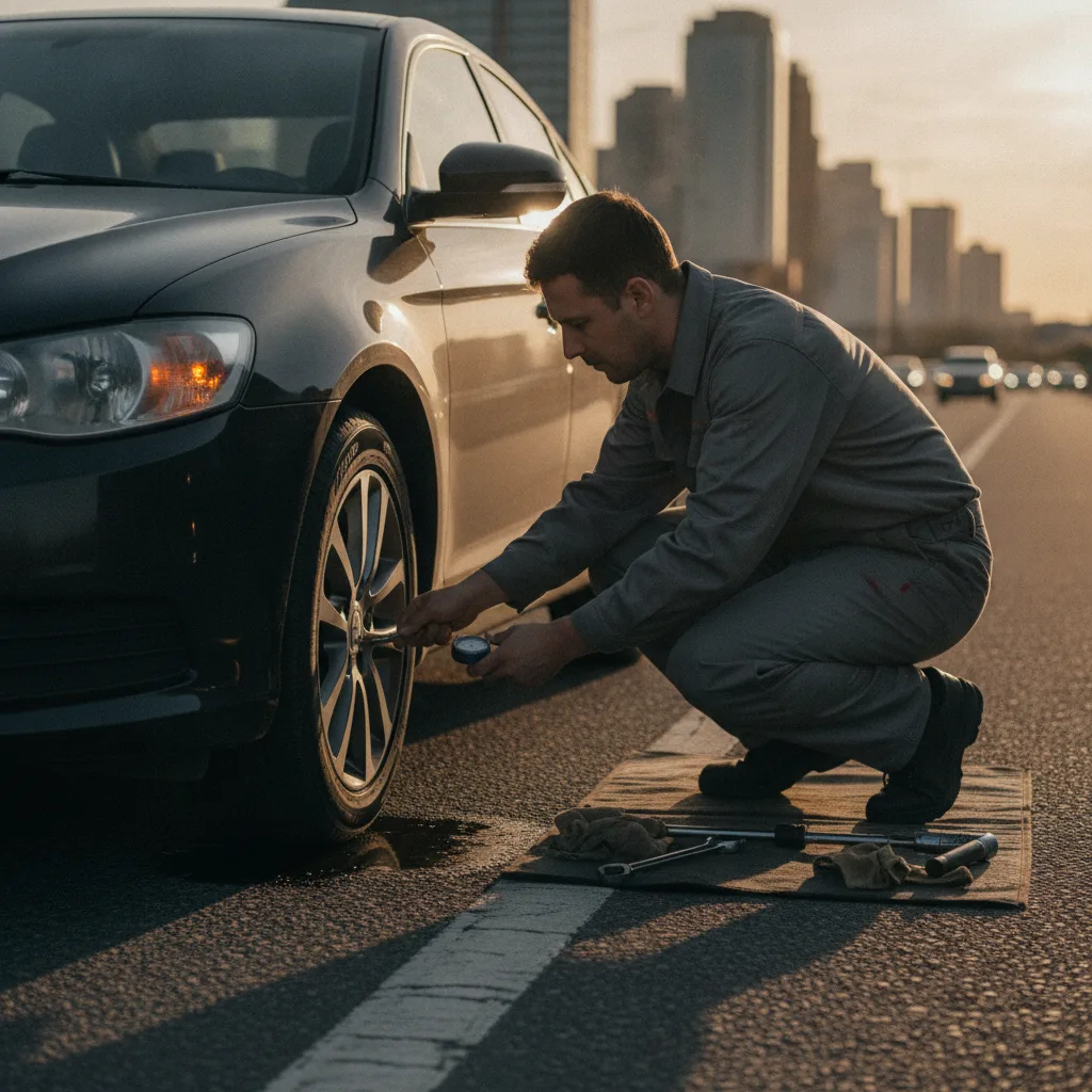 Pneu de automóvel em close-up, destacando a eficácia do líquido para pneu furado e selante preventivo