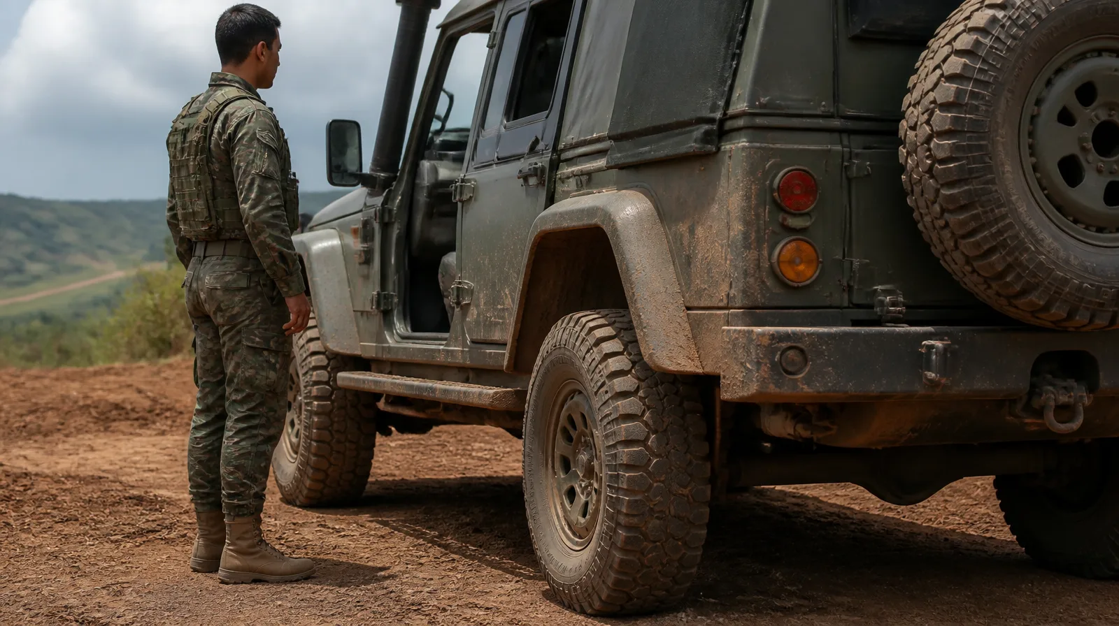 Veículo militar fotorrealista com militar-defesa-agente-de-p2-usa-veiculo-proprio-nao-posso-controlar-o em operação discreta
