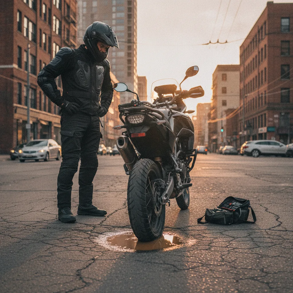 Pneu robusto de moto em close, ilustrando o tema A Moto é da Empresa? O Risco da Ronda Parada é Seu