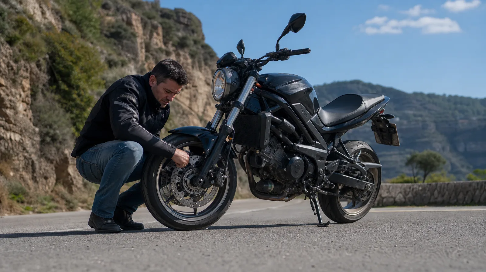 Motocicletas com pneu fotorrealista destacando selante e válvula, tema sobre se o selante entupir a válvula em relatos na int