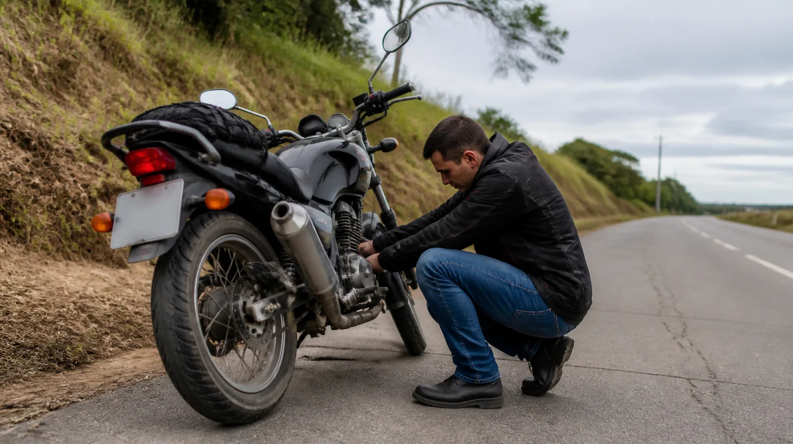 Motocicletas em oficina com pneu avaliado por gestor, destacando a keyword motocicletas-gestores-não-aprovam-preventivo-sem-h