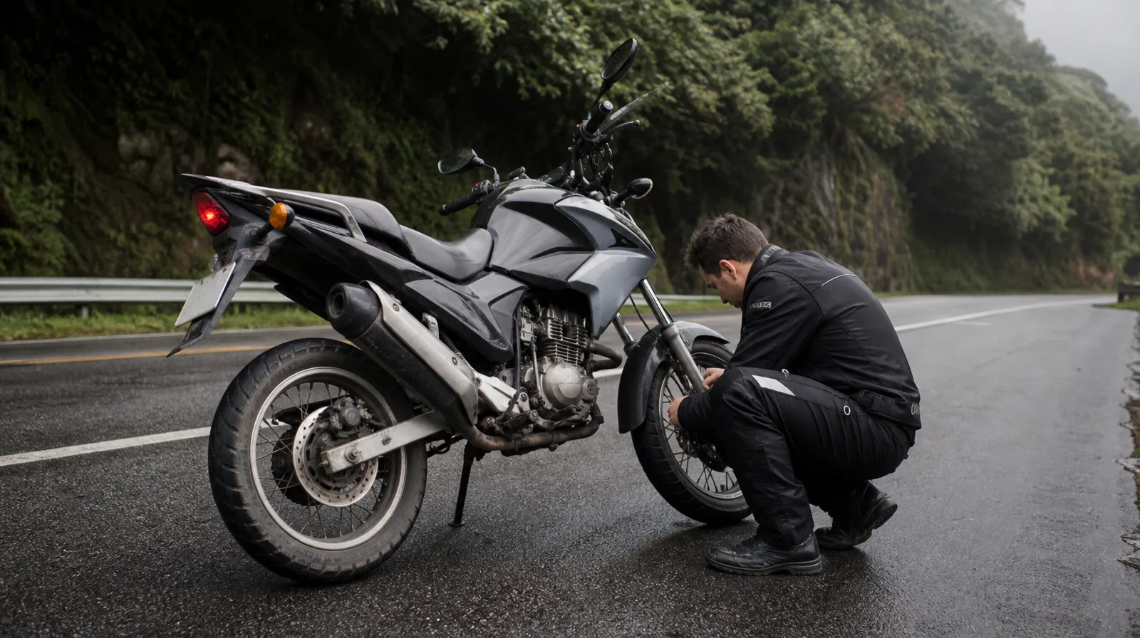 Motocicletas com pneu velho mostrando que selante não resolve pneu danificado e gasto