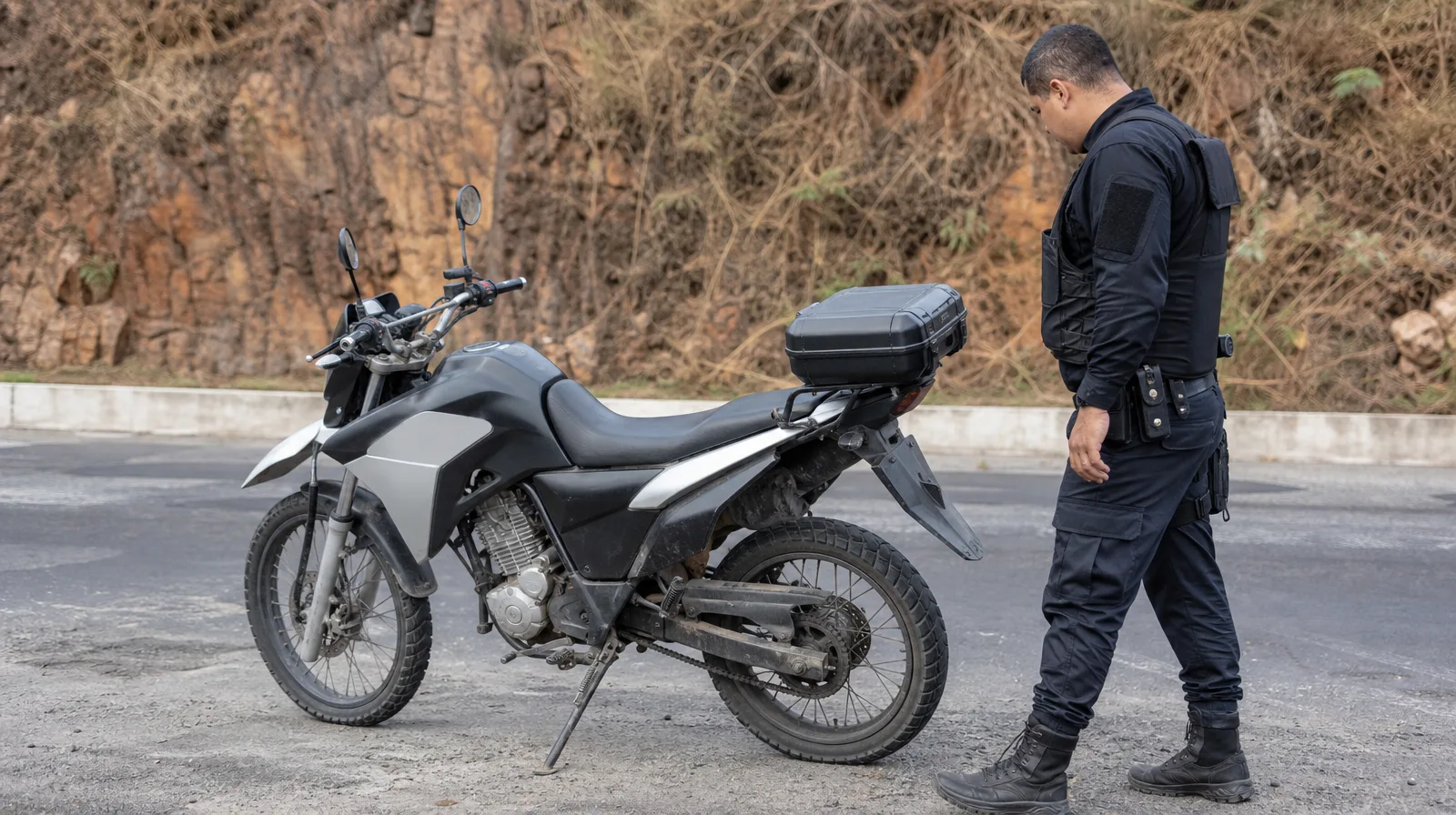 Motocicletas moto de ronda anda pouco não vale o custo para poucas horas, pneu de motocicleta em rua urbana realista