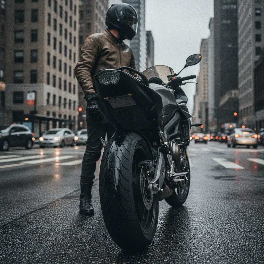 Pneu de motocicleta fotorrealista, abordando a dúvida se selante desbalanceia a roda e piora a pilotagem