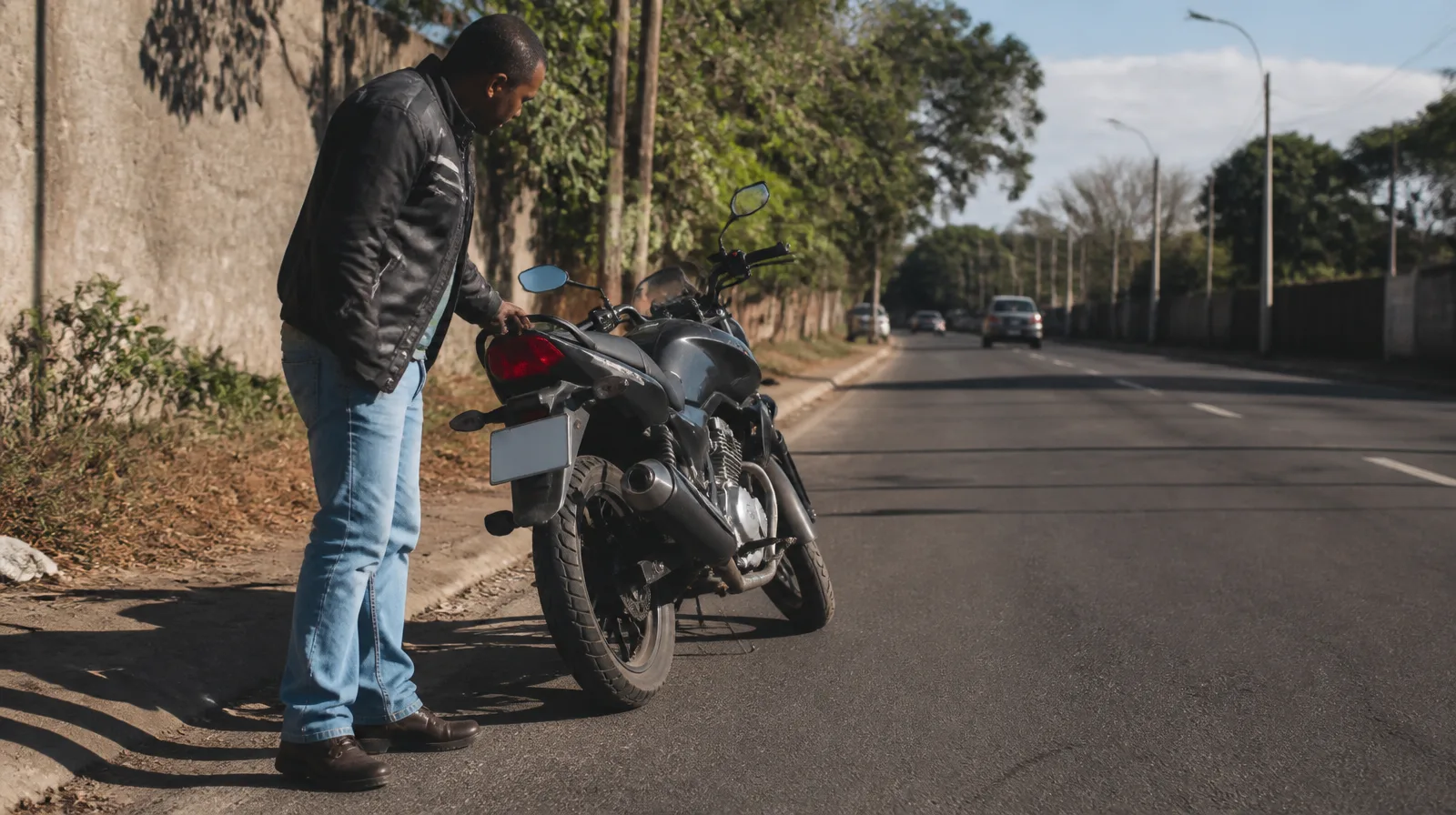 Motocicletas com passageiro pesado deixam o pneu mole rápido mesmo selante em cenário fotorrealista