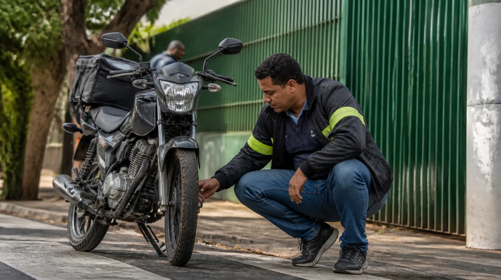 Motocicletas Uber 99 moto em foco, pneu de moto fotorrealista para entender por que não exige selante