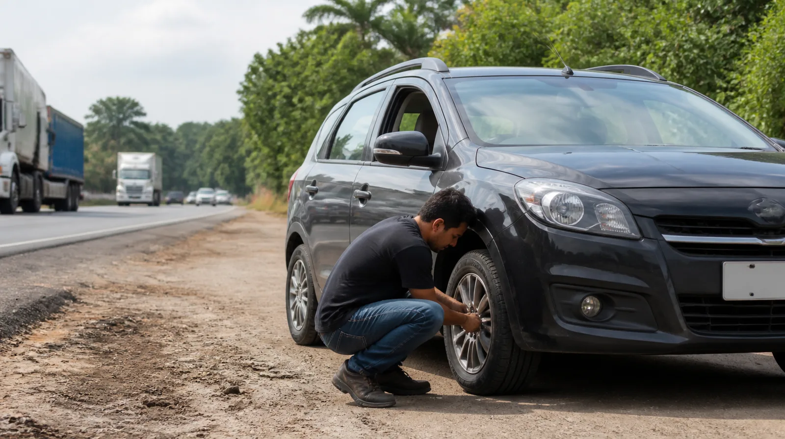 Blindagem de pneu de carro com selante TEX mostrando capacidade de vedação em milímetros