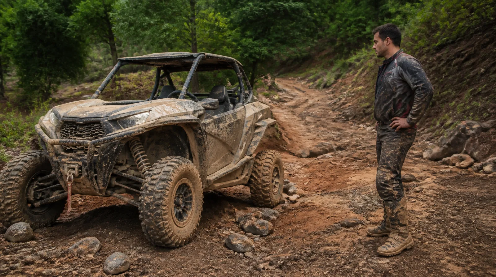 Pneu off-road esportivo em trilha com poeira, destacando off-road-esportivo-já-usei-selante-antes-e-não-funcionou-o-que-difer