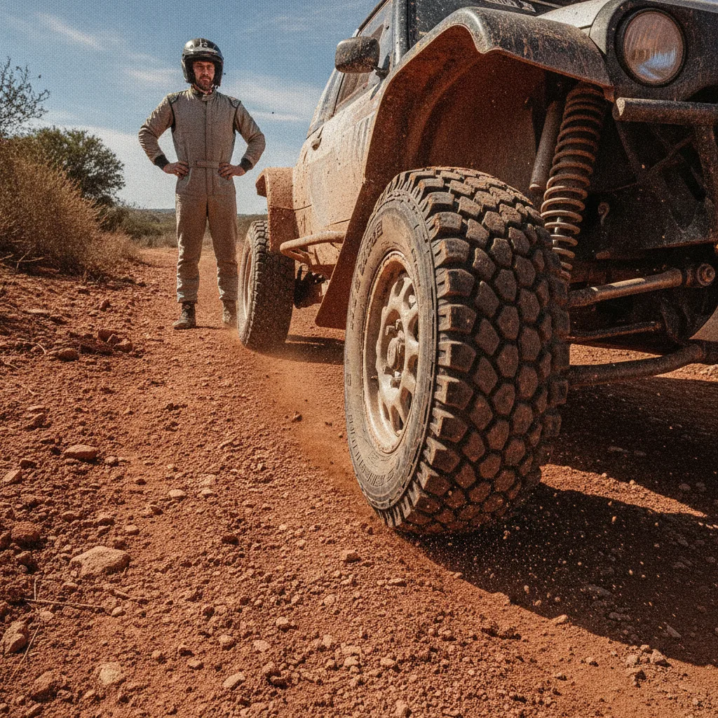 Pneu de quadriciclo off-road em ação, com roda de ferro, ilustrando a questão: selante estraga a roda de ferro do quadri