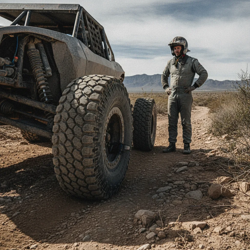 Pneu off-road esportivo sujo de lama em ação, ilustrando a questão Selante Vaza Pelo Aro? Entenda a Causa Real em Pneus Off-R