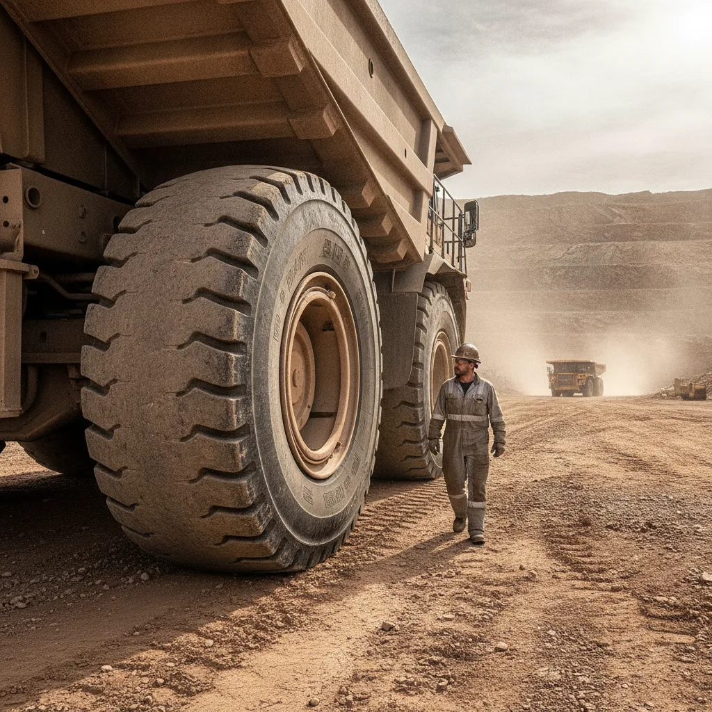 Pá carregadeira em ação na mineração, onde o selante em pás carregadeiras garante a resistência dos pneus