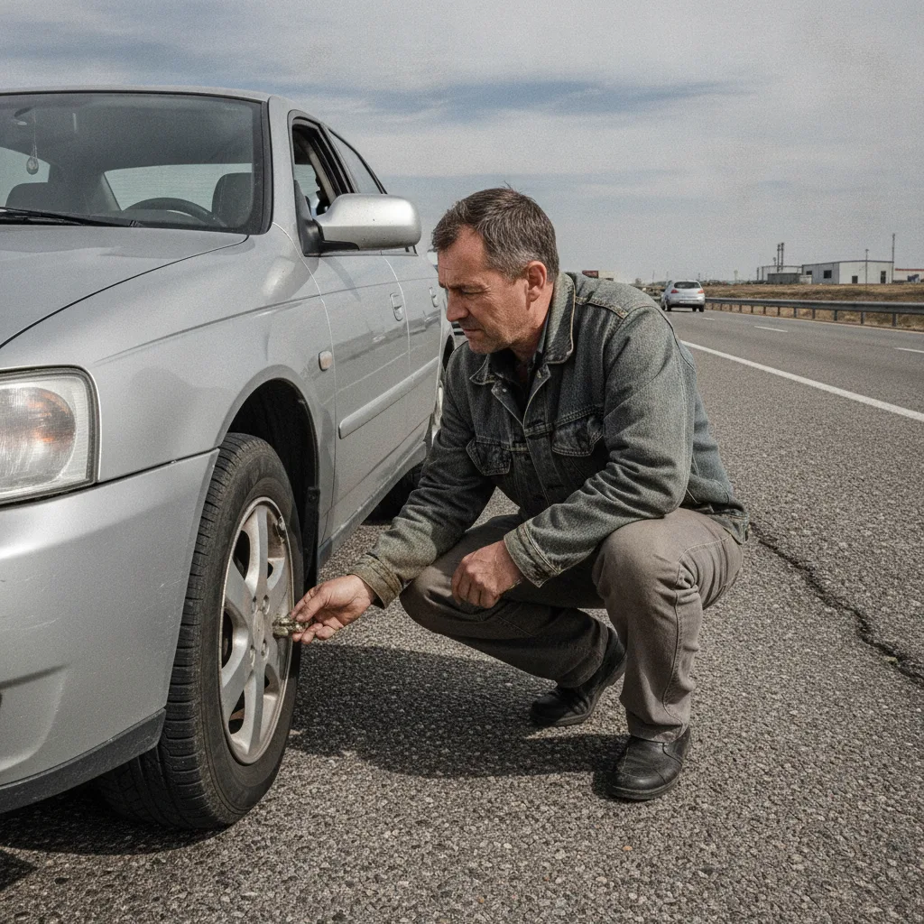 Um pneu blindado de alta performance em um carro, ilustrando a tecnologia definitiva contra furos para seu veículo