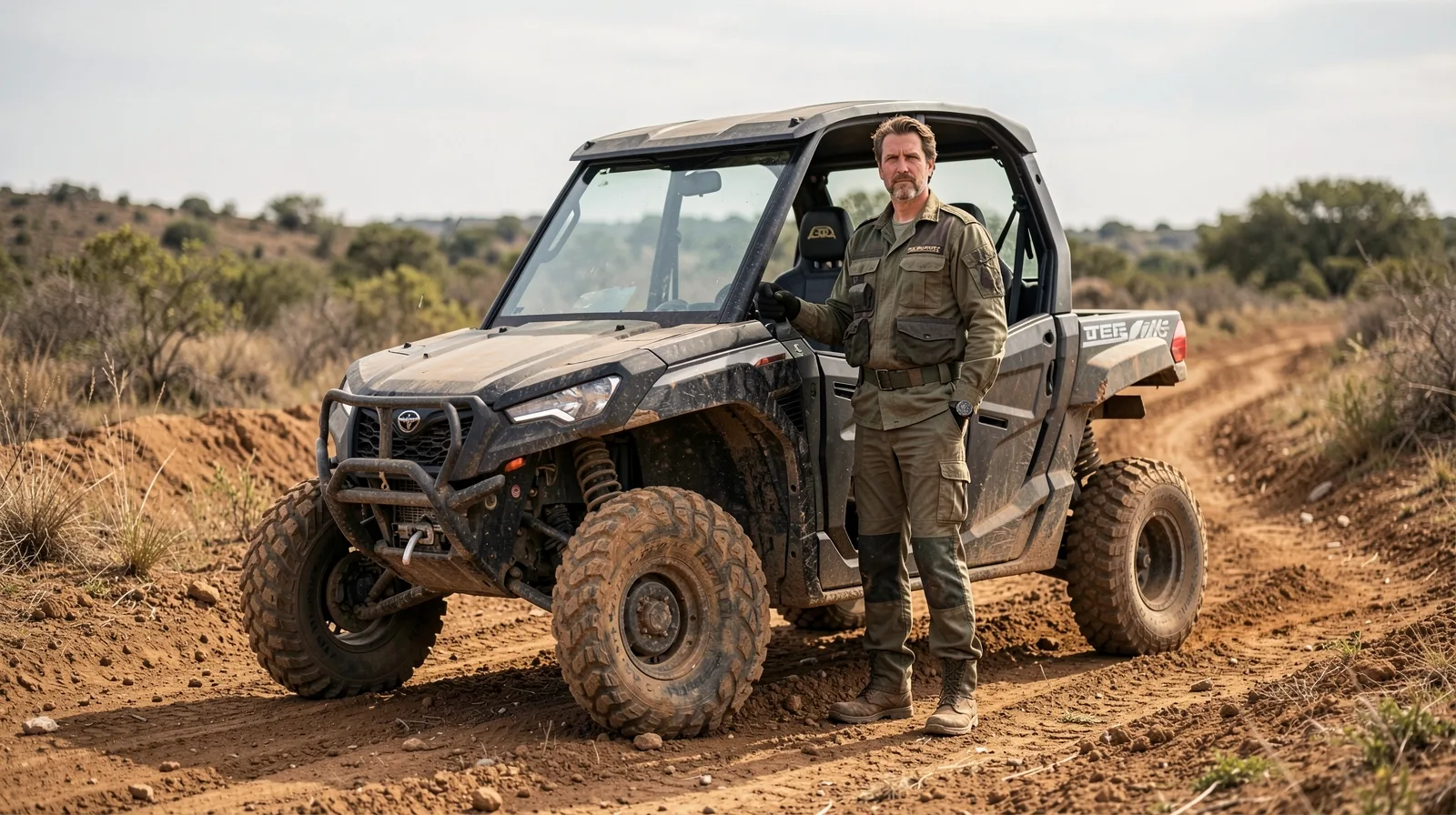 Pneu de UTV fura toda hora em veículo off-road esportivo enfrentando terreno rochoso com lama e poeira