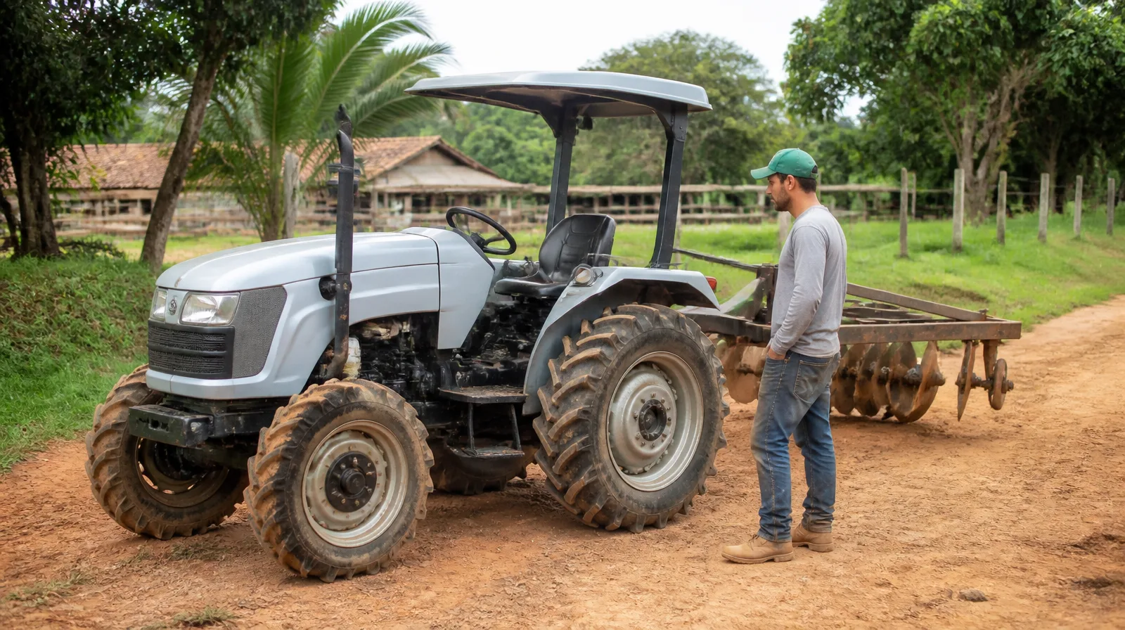 Pneu rural-leve em veículo fotorrealista para uso no campo e estradas de terra