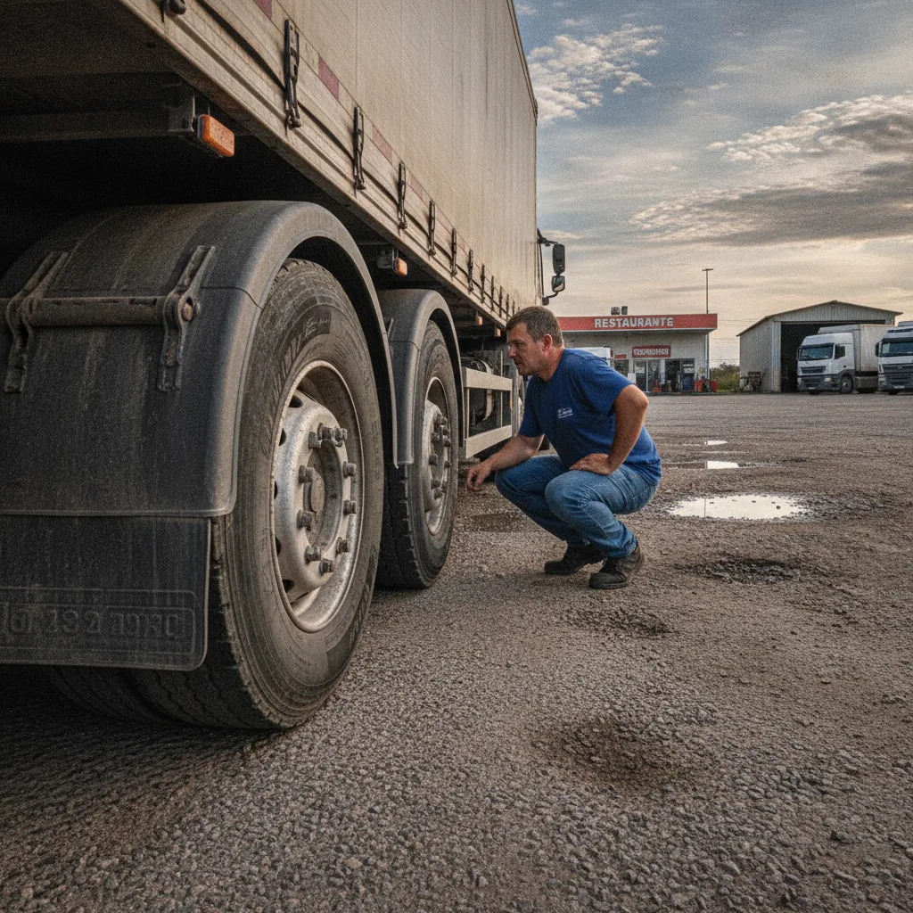 Pneu de caminhão frigorífico em movimento, mostrando que caminhão frigor é máquina cara e exige manutenção atenta