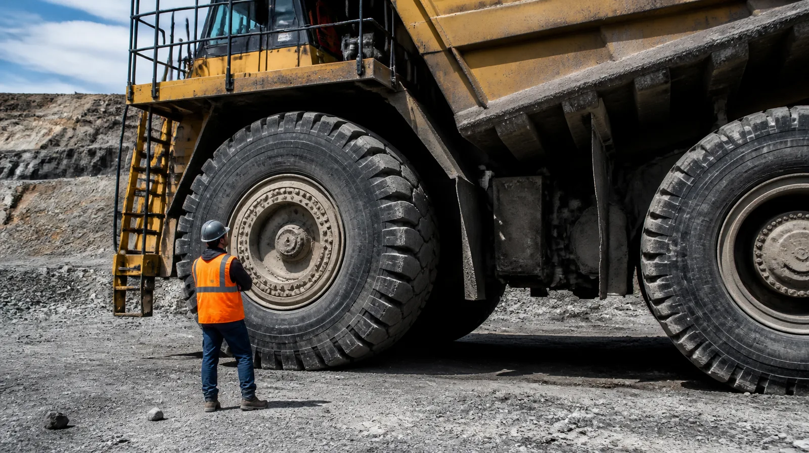 Pneu de máquina de mineração OTR com selante de pneu para máquina de mineração preco em cenário fotorrealista
