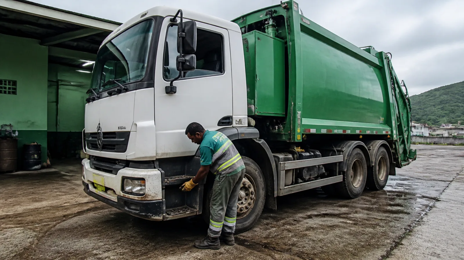 Pneu de automóvel em cenário realista destacando selante interno para pneu de caminhão de coleta aplicado com precisão