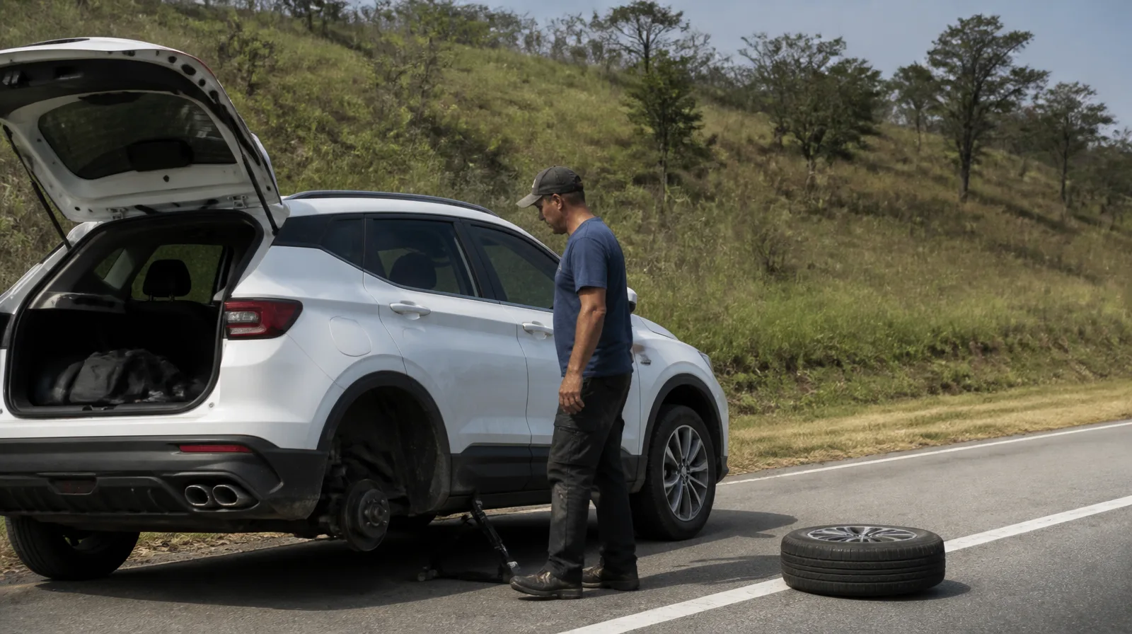 Pneu de automóvel com aplicação de selante interno para pneu de mini carregadeira em detalhe fotorrealista