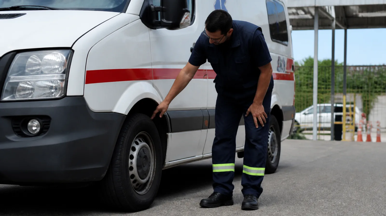 Pneu de ambulância com selante para pneu de ambulância em uso, destacando segurança e alta performance
