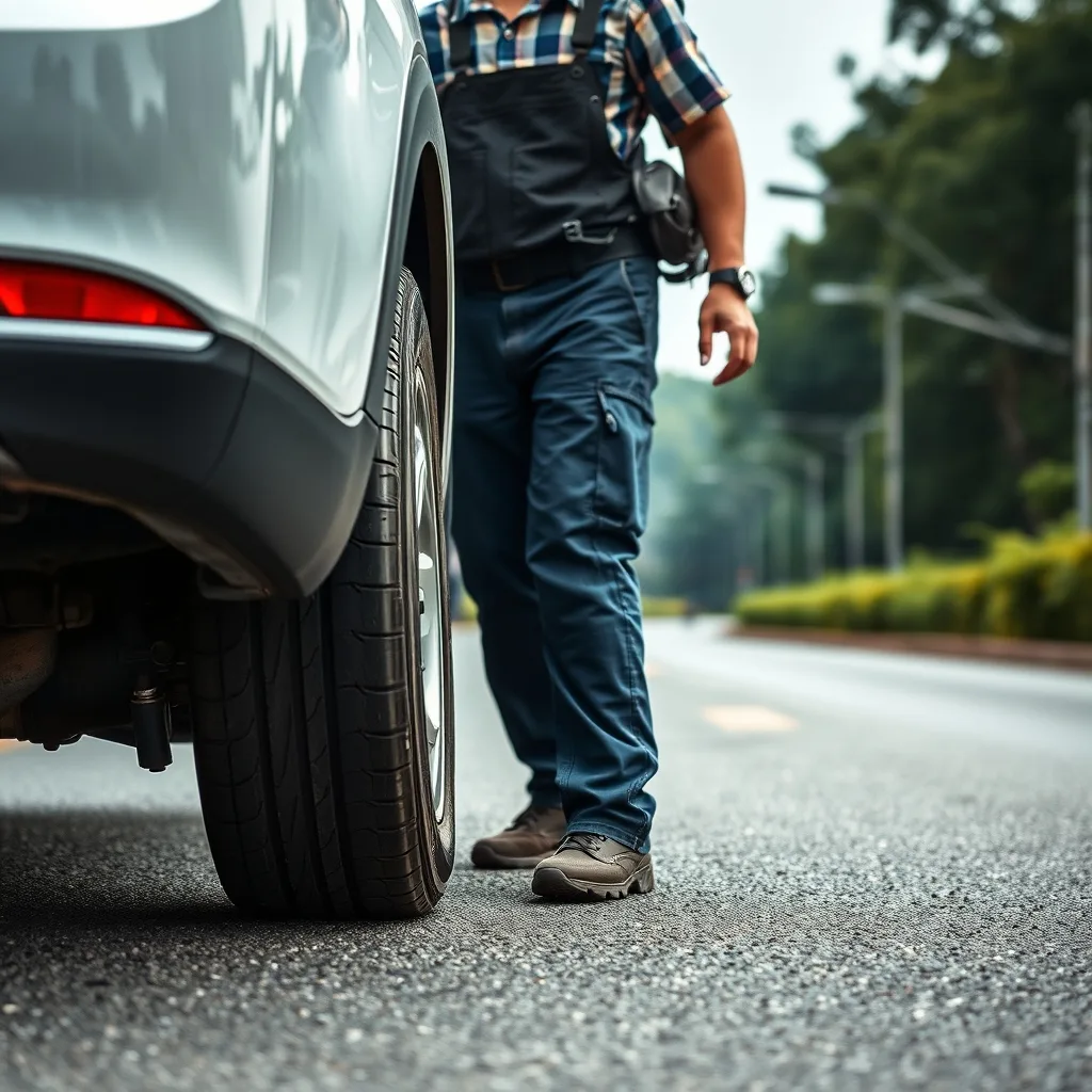 Imagem fotorrealista de um automóvel moderno com pneus de alta performance em uma estrada deslumbrante, destacando a categori