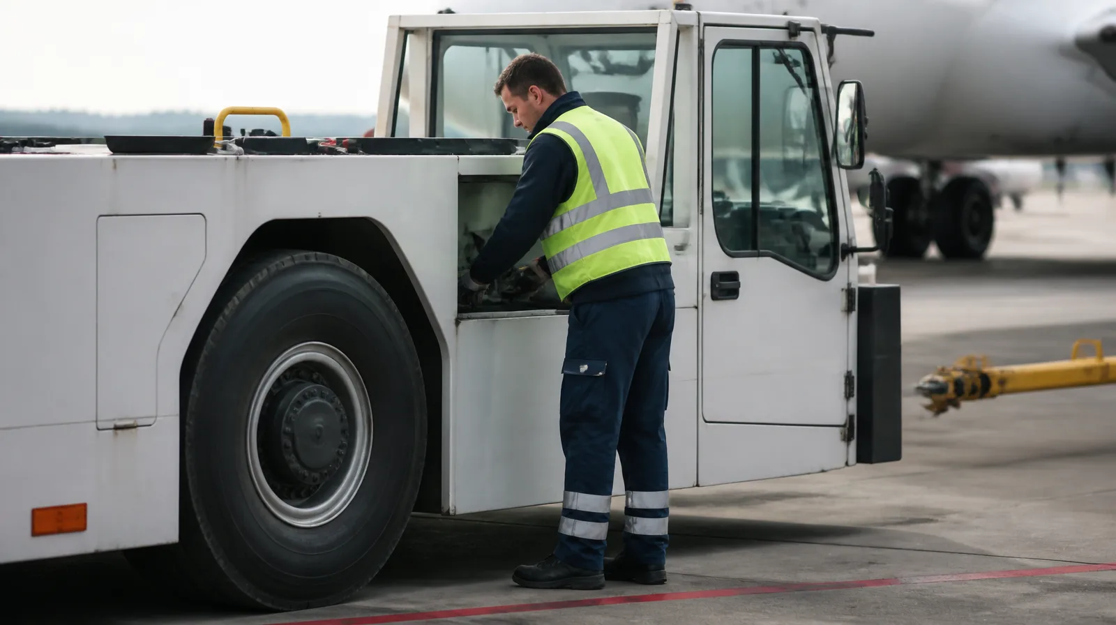Equipamento de apoio em pátio aeroportuário com foco na blindagem técnica dos pneus