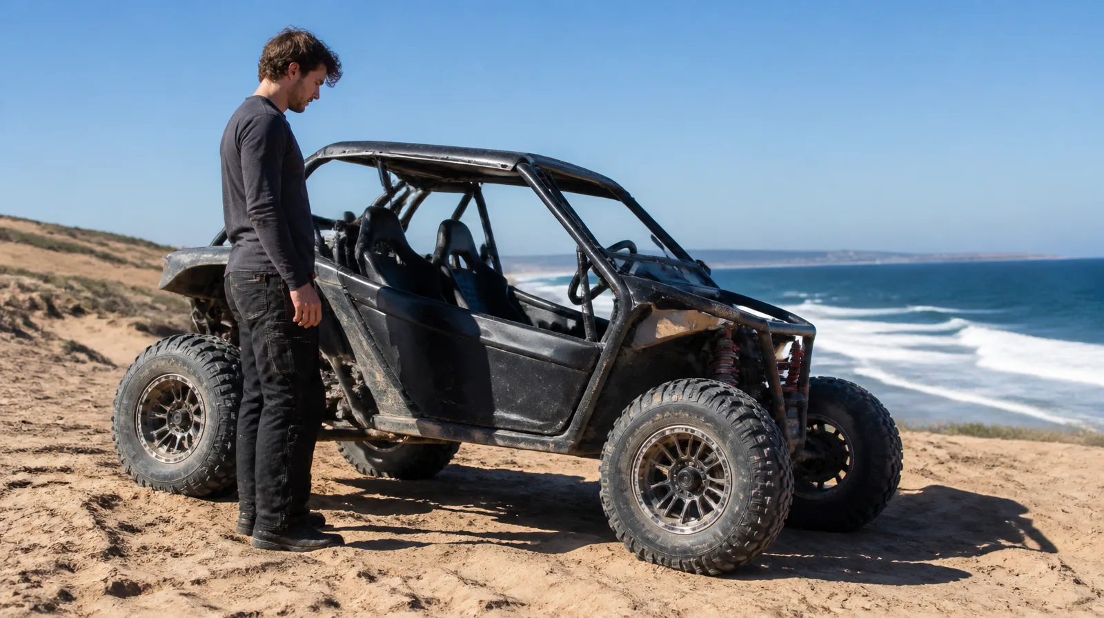 Pneu de buggy em destaque, com visual fotorrealista e preparo para alta performance off-road