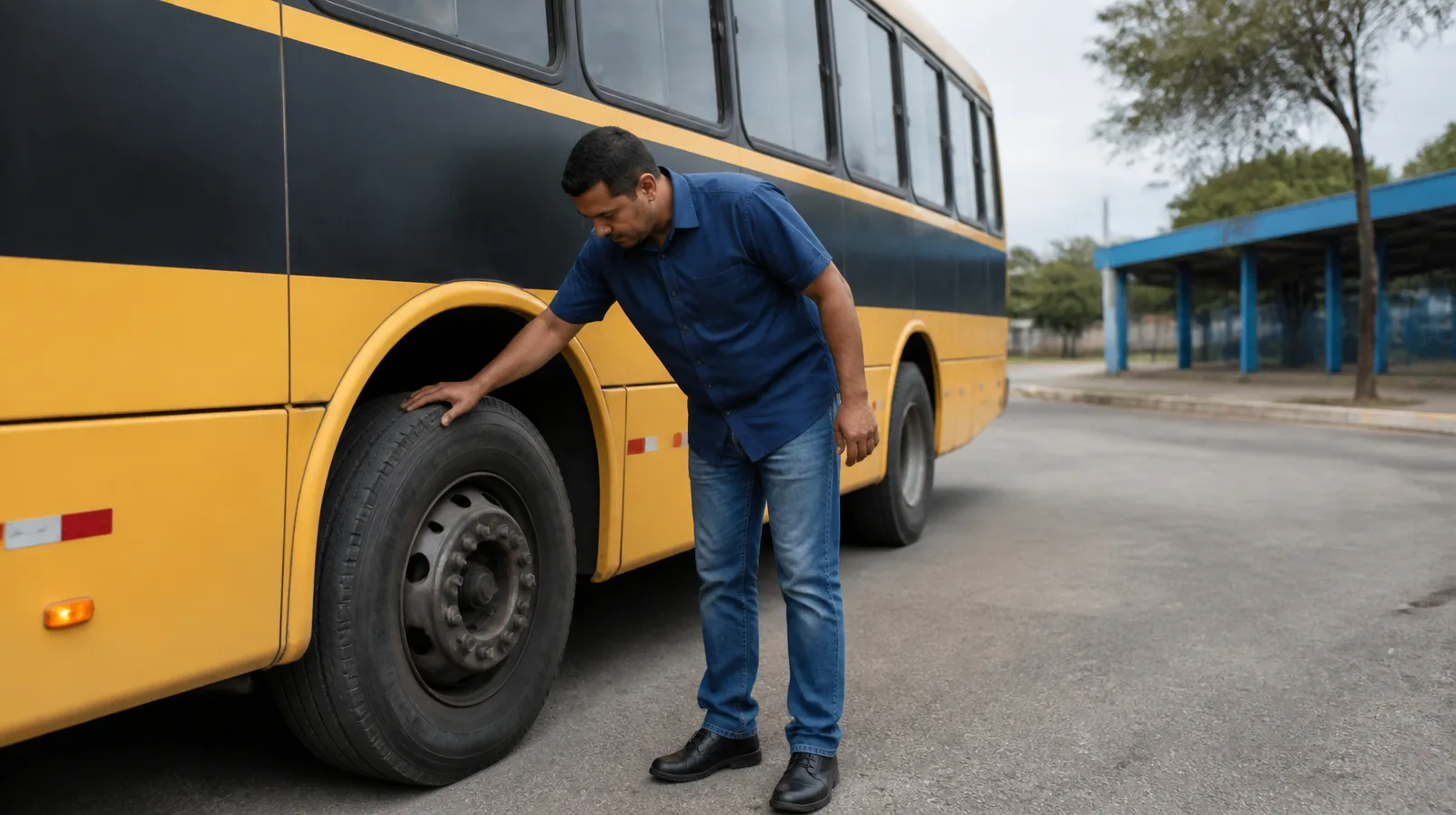 Pneu de veículo de transporte escolar com selante pneu escolar capacidade de vedacao mm em destaque e aspecto fotorrealista