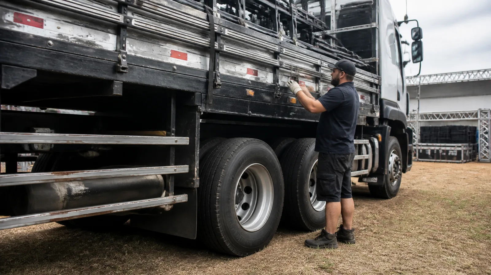 Pneu de veículo em evento corporativo com brilho realista e cenário profissional para eventos