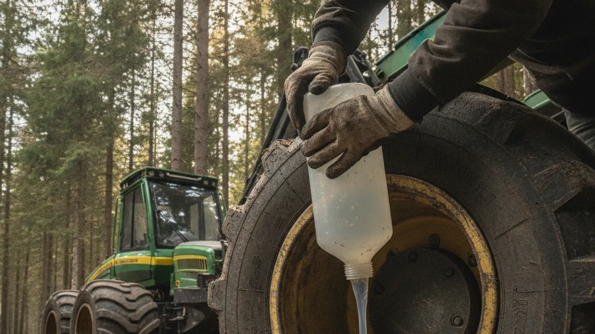 Máquina florestal forwarder com blindagem de pneu florestal TEX FLORESTAL antifuro