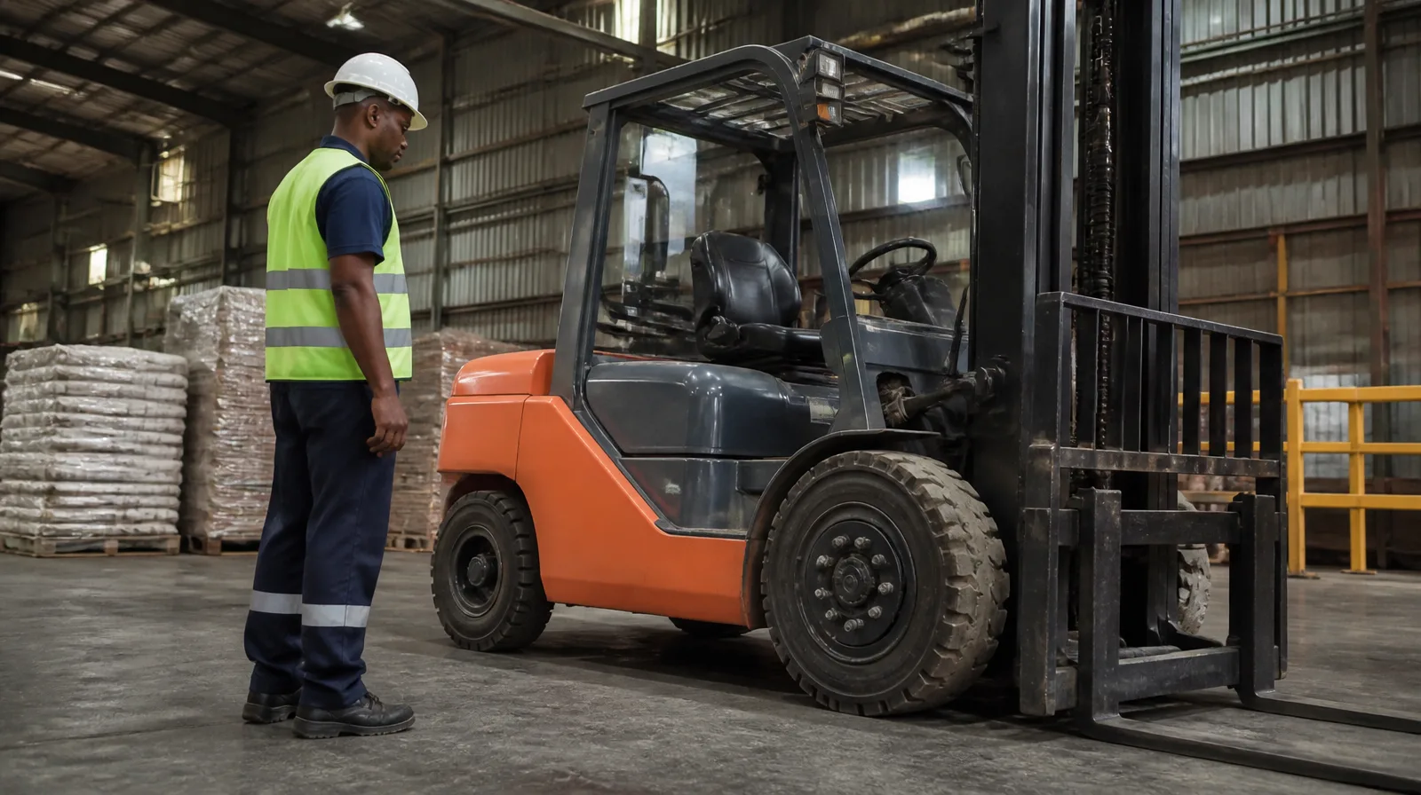 Pneu de veículo industrial em operação, destacando robustez e desempenho em ambiente pesado