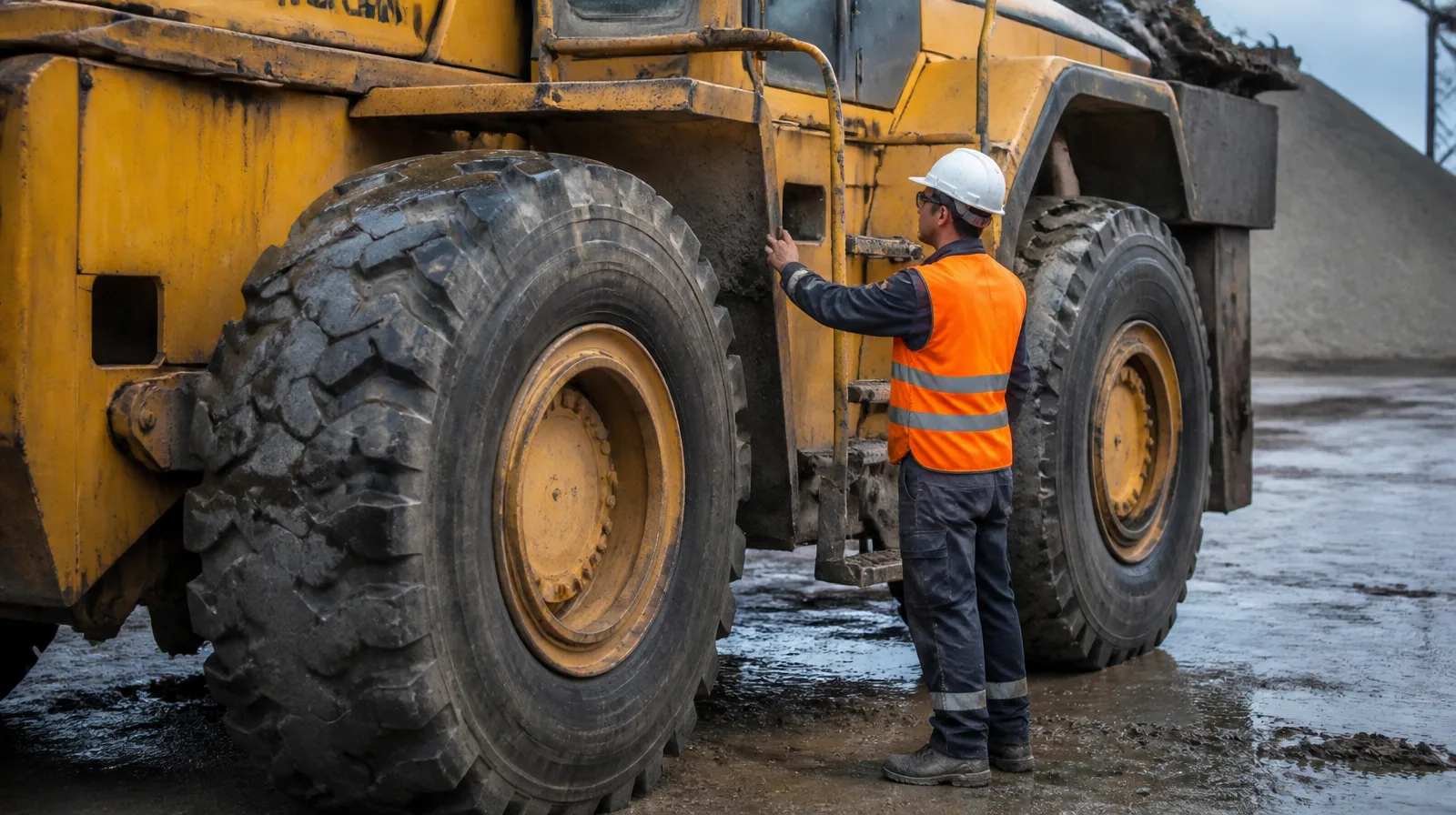 Pneu de aplicação industrial em operação com foco na blindagem preventiva e continuidade de trabalho.