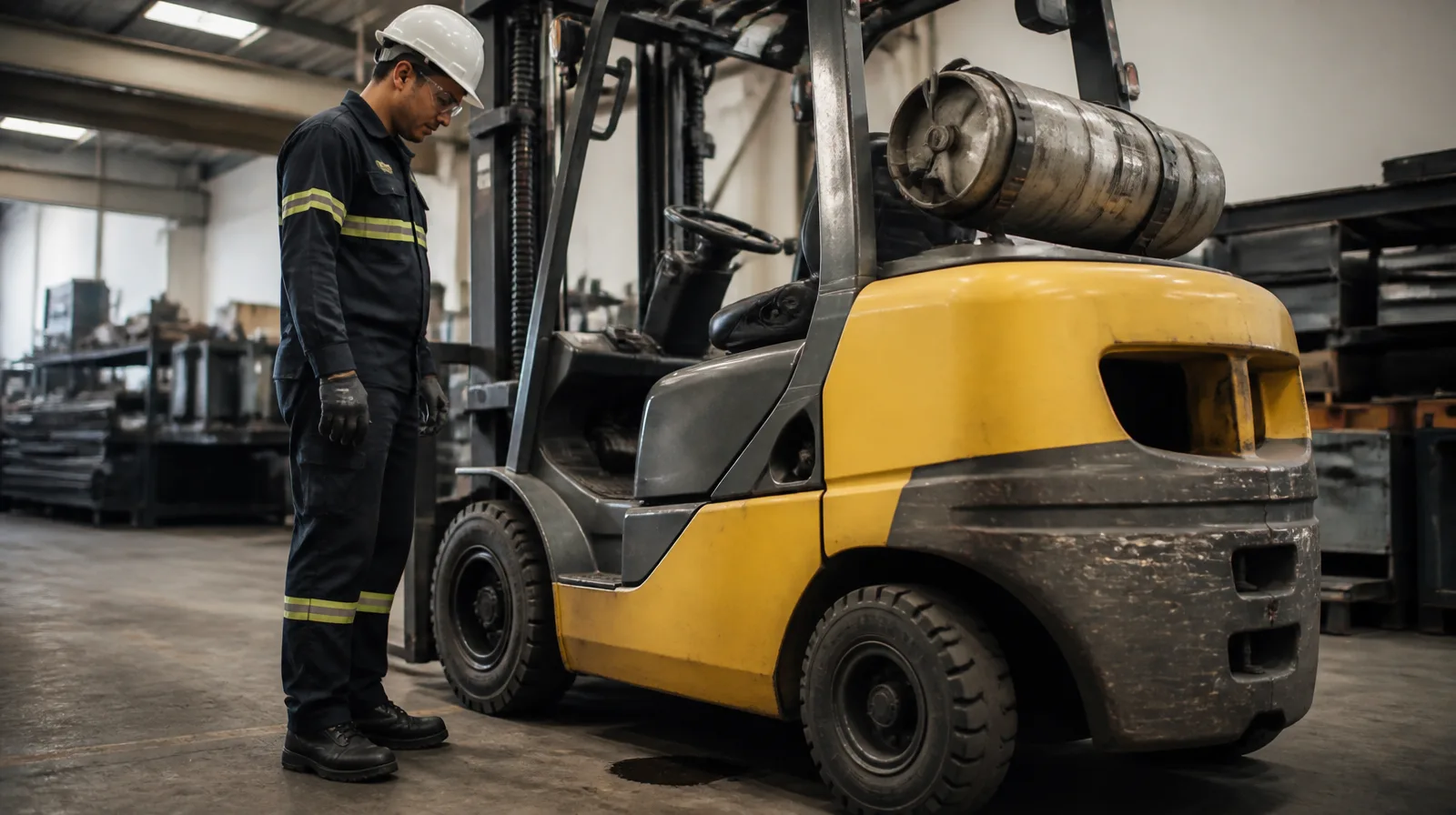 Pneu de veículo industrial em ambiente de operação pesada, destacando durabilidade e alto desempenho