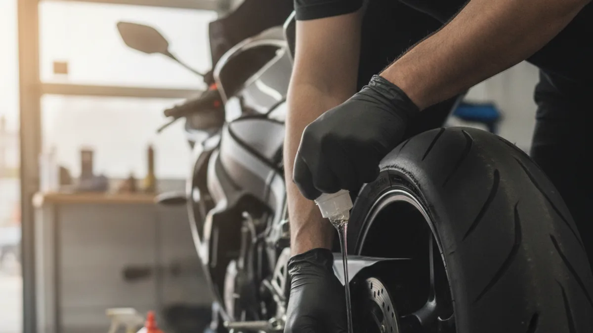 Aplicação de selante para blindagem de pneu de moto antifuro passo a passo
