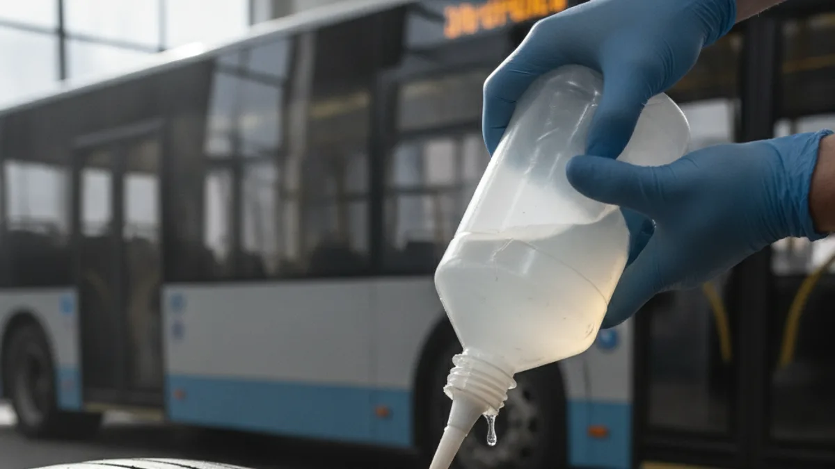 Selante para pneu de ônibus antifuro TEX PRO PLUS aplicado em frota de ônibus urbano