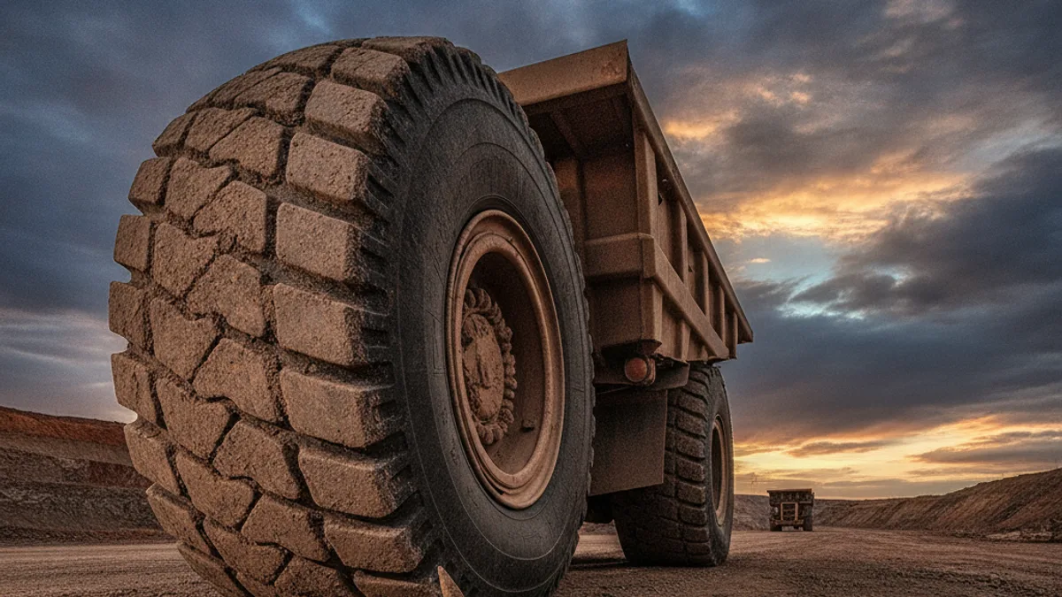 Blindagem de pneu OTR TEX protegendo carregadeira e retroescavadeira na mineração