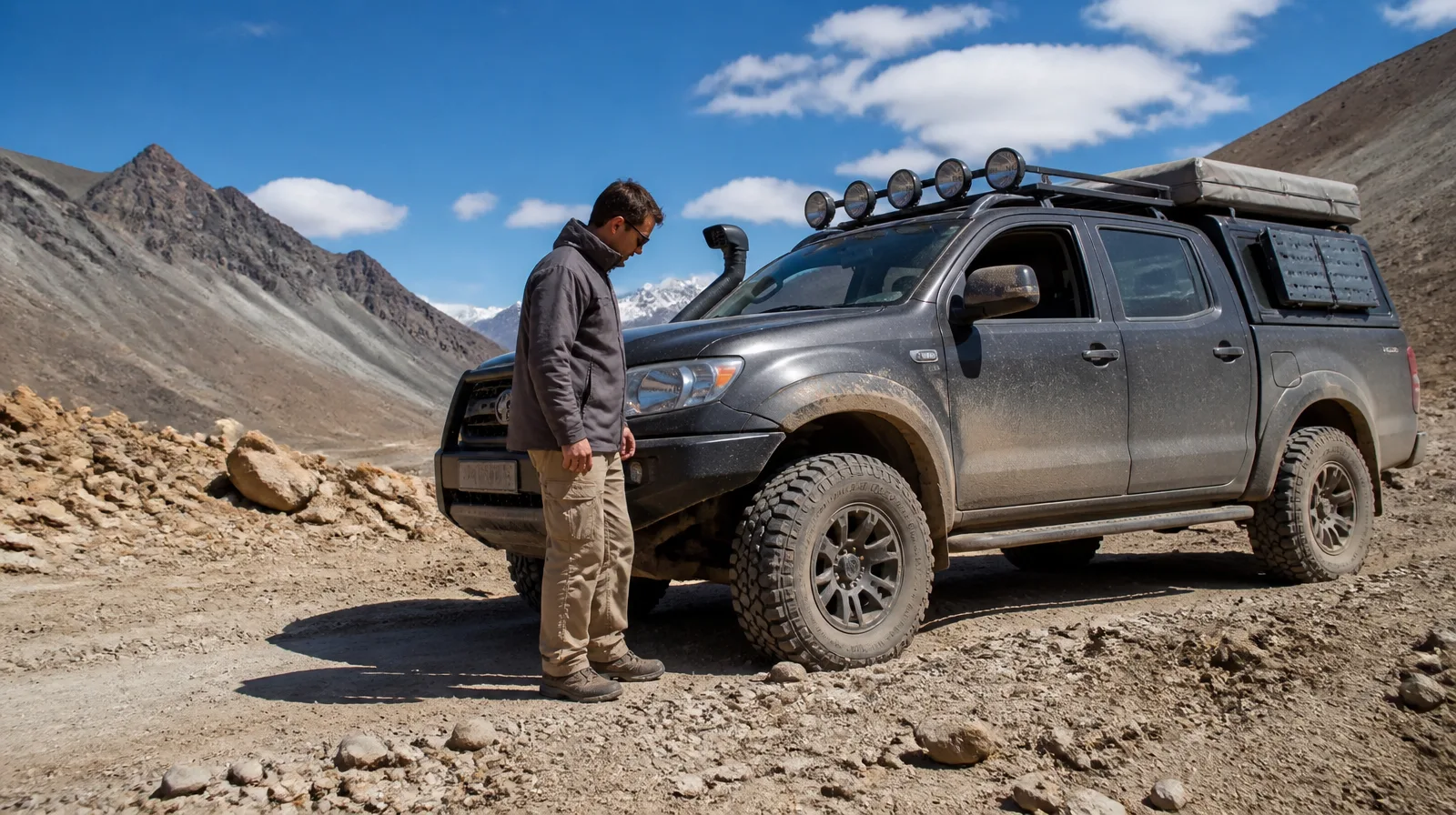 Pneu overland em veículo 4x4 fotorrealista pronto para trilhas e expedições off-road