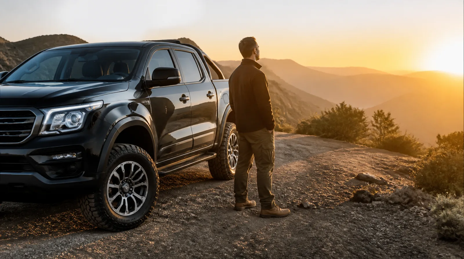 Pickup-de-luxo em destaque com visual fotorrealista de veículo robusto e sofisticado em alta performance
