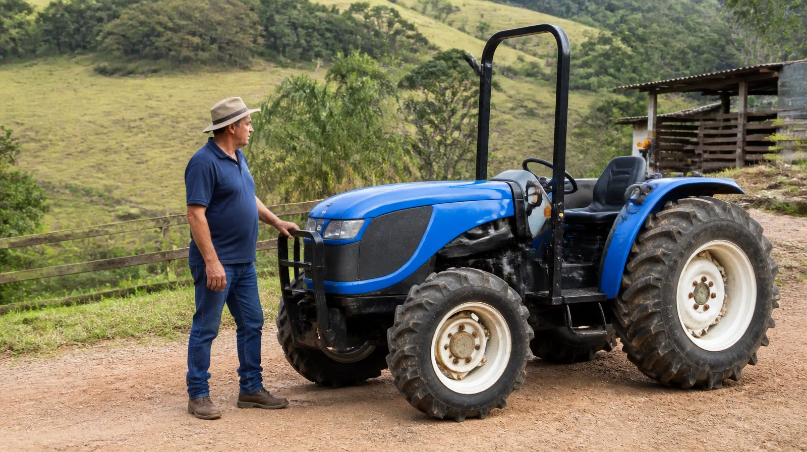 Pneu de veículo rural-leve em estrada de terra, destacando resistência e desempenho em uso off-road